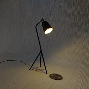 1:12 Dollhouse mid-century styled floor lamp Black tripod floor lamp Battery operated LED lamp with external wires