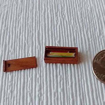 1:12 dollhouse miniature pencil box made from solid cherry wood comes with five pencils