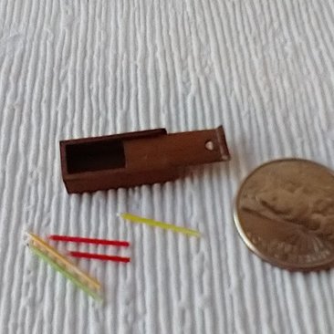 1:12 dollhouse miniature pencil box made from solid walnut wood comes with five pencils