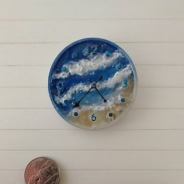 1:12 dollhouse wall clock with beach and textured white waves Resin wall art for dollhouse beach cottage coastal home decor accessory
