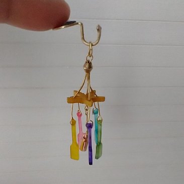 1:12 dollhouse unique wind chime with starfish and faux glass paddles Beach cottage home decor wind chime Coastal home accessory