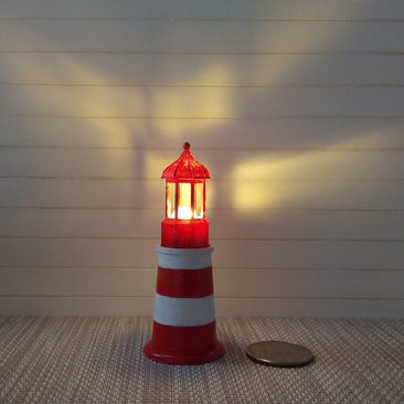 1:12 dollhouse red lighthouse lamp Miniature accent light for deck or patio or garden or porch Battery operated novelty light