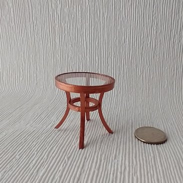 1:12 Dollhouse side table with clear acrylic top faux wrought iron in copper color for patio or deck or modern home Round end table