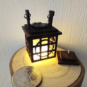 1:12 Dollhouse miniature hanging lantern light in solid walnut Japanese styled lantern pendant light for portch or foyer or deck or dining room