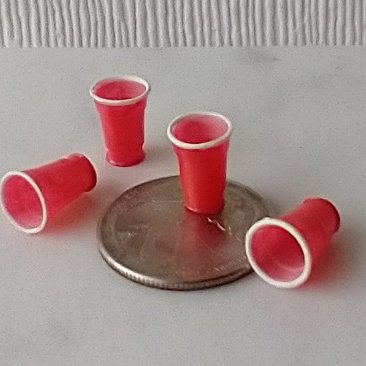 RESERVED 1:12 Dollhouse red party cups Faux disposable plastic cups Solo cups inspired for cold drinks Price is for ONE SET of eight red cups (height 0.47")