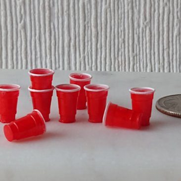 1:12 Dollhouse red cold cups Faux disposable plastic cups for cold drinnks Price is for one set of four red cold cups Height 0.42"