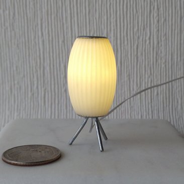 RESERVED 1:12 dollhouse miniature MCM styled lamp white elongated shade with ridges Battery operated mid-century inspired table lamp