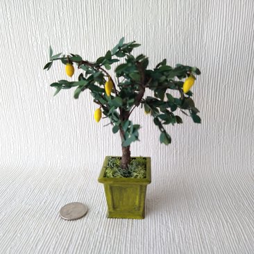 1:12 Dollhouse miniature lemon tree in unique square planter Patio tree in container