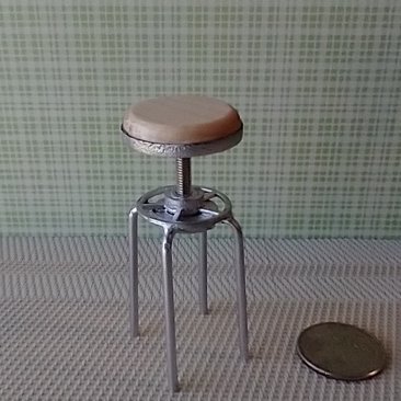 1:12 dollhouse workshop stool hard maple wood seat with adjustable seat height metal legs