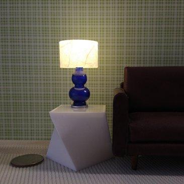 1:12 Dollhouse table lamp with cobalt blue gourd shaped post Battery operated dollhouse lamp on external wires
