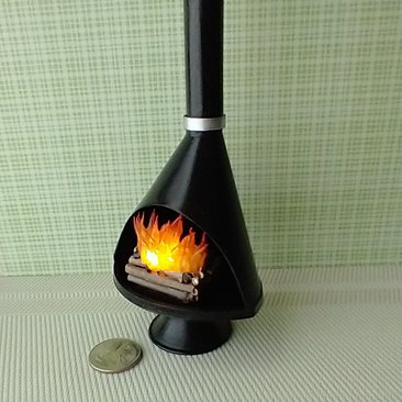 1:12 Dollhouse miniature Mid century modern fireplace MCM Black fireplace inspired by Malm fireplace Retro fireplace
