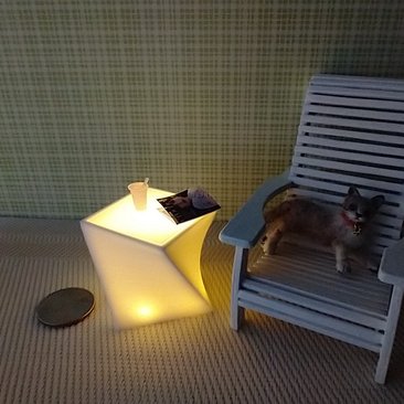 1:12 Dollhouse miniature twisted end table with acrylic mirror top AND translucent white top insert Doubles up as floor lamp Price is per unit