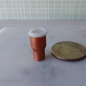 1:12 Dollhouse miniature faux metal tumbler with removable lid REF Copper tone
