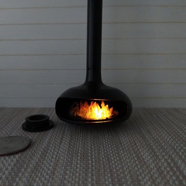 1:12 Dollhouse miniature hanging modern fireplace with battery operated flickering insert REF Black