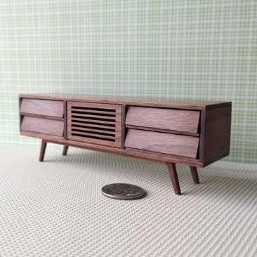 1:12 dollhouse TV canbinet in solid walnut Mid-century modern media console cabinet MCM media cabinet or lowboard cabinet