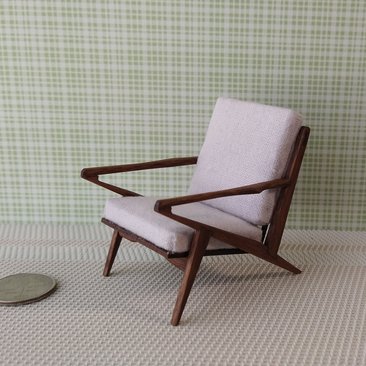 RESERVED 1:12 Dollhouse mid-century styled chair in walnut wood with Z frames Mod lounge chair MCM chair