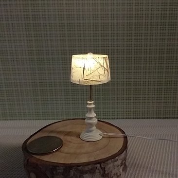 1:12 Dollhouse table lamp with translucent shade covered with handmade paper Battery operated minaiture LED console lamp with external wires