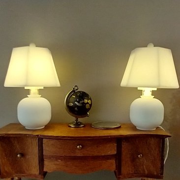 RESERVED 1:12 dollhouse table lamps with hexagonal shades (unfinished) Battery operated dollhouse table lamps on external wires Quantity A PAIR
