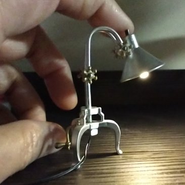 1:12 dollhouse industrial era style desk lamp inspired by the Berlin table lamp Battery operated mini lamp with external wires Non-adjustable