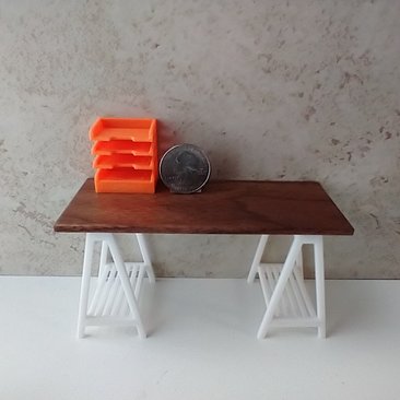 1:12 dollhouse miniature 4-tier letter paper tray organizer for desktop or craft room REF Orange w notched front edges PRICE is for EACH organizer