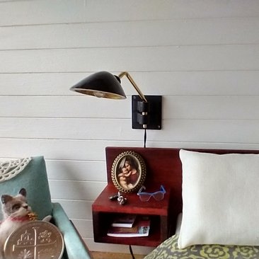 1:12 Dollhouse miniature mid-century modern swing arm wall light MCM wall mounted light with black shade Battery operated LED miniature lamp Price is for EACH unit