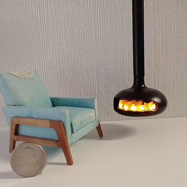 RESERVED for Sherryl.  1:12 Dollhouse miniature hanging modern fireplace with flickering insert REF Black