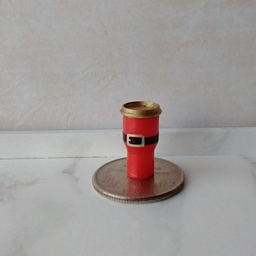 RESERVED 1:12 Dollhouse miniature holiday tumbler in red with black Santa belt and removable lid REF Santa belt