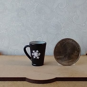 Play scale 1:6 or Barbie winter themed mug for 12-inch dolls REF Black with 2 snowflakes
