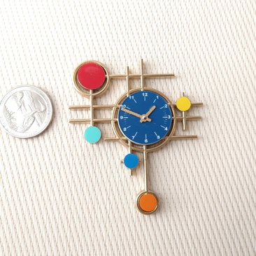 1:12 scale dollhouse mid-century modern wall clock MCM style wall decor with geometric pattern Non-working clock REF Orange pendant