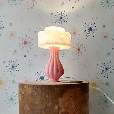 1:12 dollhouse mid-century modern style table lamp with tiered shade MCM retro style table lamp REF Pink