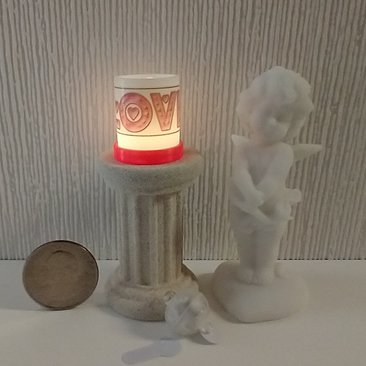 1:12 Dollhouse miniature LOVE candle sleeve or battery lighted candle holder REF LOVE on white