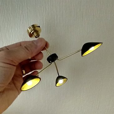 1:12 Dollhouse miniature mid-century modern curvilinear chandelier MCM 3-light ceiling light Battery operated LED miniature lamp