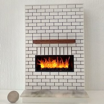 1:12 Dollhouse modern brick patterned fireplace with flickering insert slide switch battery opeated by two AAA batteries Free standing
