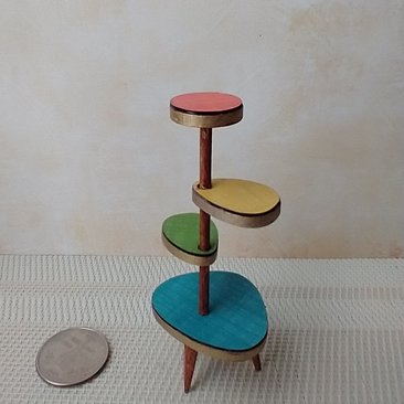 1:12 Dollhouse mid-century style plant stand Formica 4-tiered plant stand or display stand REF coral top Plants n accessories NOT included