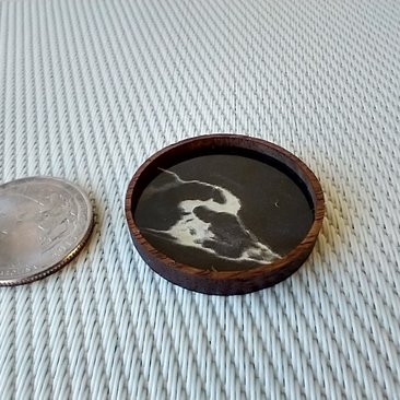 1:12 Dollhouse faux obsidian marble tray with solid walnut rim Kitchen round tray Serving tray REF Meandering pattern