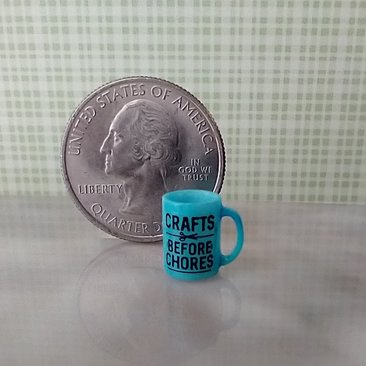 1:12 scale miniature message mug Craft before Chores Turquoise coffee mug REF Turquoise Craft b4