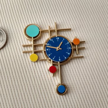 1:12 scale dollhouse mid-century modern wall clock MCM style wall decor with geometric pattern Non-working clock REF Blue pendant