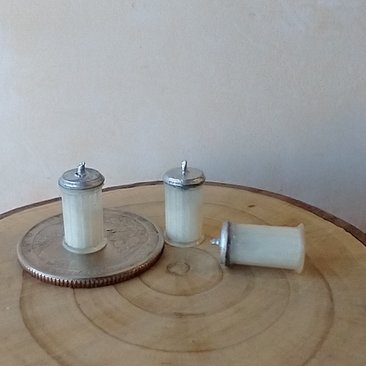 1:12 Dollhouse sugar dispenser metal finish lid with pouring spout Translucent body faux glass sugar dispenser with fluted body PRICE is for EACH