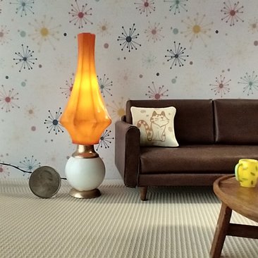 RESERVED 1:12 scale dollhouse mid-century style  large floor lamp orange cocoon Battery operated MCM lamp with external wires REF Large cocoon