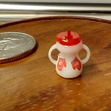 1:12 Dollhouse miniature sippy cup with decals of gingerbread man and mittens easy grip handles REF Gingerbread man