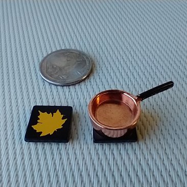 1:12 Dollhouse kitchen accessory Faux black ceramic trivet with maple leaf decal cork backing PRICE is for EACH Reference orange leaf
