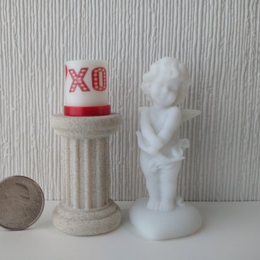 1:12 Dollhouse miniature LOVE candle sleeve or battery lighted candle holder REF XO & red heart balloon