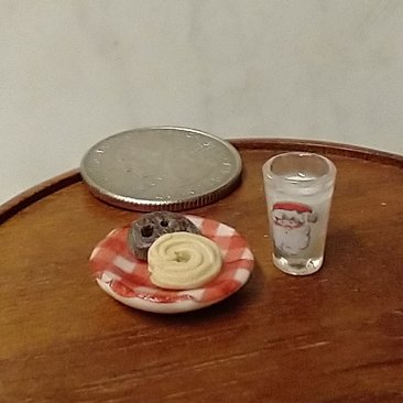 1:12 Dollhouse miniature glass of milk and cookies on ceramic plate for Santa REF Santa jacket