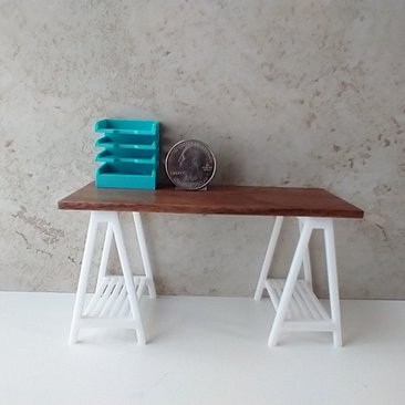 1:12 dollhouse miniature 4-tier letter paper tray organizer for desktop or craft room REF Turquoise w notched front edges PRICE is for EACH organizer