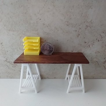 1:12 dollhouse miniature 4-tier letter paper tray organizer for desktop or craft room REF Yellow w notched front edges PRICE is for EACH organizer