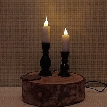1:12 Dollhouse set of two floor candlestick holders with flickering flames Battery operated light up candles in a pair of candlestick holders