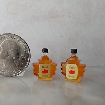 1:12 Dollhouse miniature maple syrup in maple leaf shaped bottle Dollhouse kitchen accessory Price is for ONE bottle REF Black lid