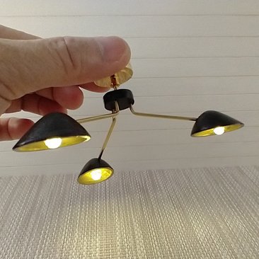RESERVED 1:12 Dollhouse miniature mid-century modern curvilinear chandelier MCM 3-light ceiling light Battery operated LED miniature lamp