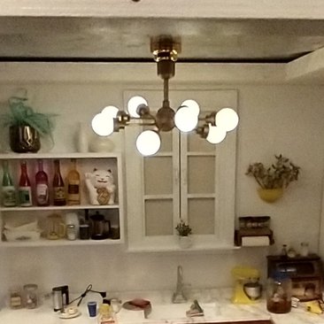 For Valerie MADE TO ORDER 1:12 Dollhouse mid-century inspired space age orbit chandelier Battery operated atomic age MCM 8-arm ceiling light Dollhouse sputnik chandelier