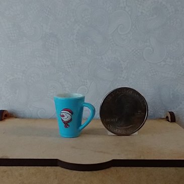 Play scale 1:6 or Barbie winter themed mug for 12-inch dolls REF Blue with snowflake & Snowman head